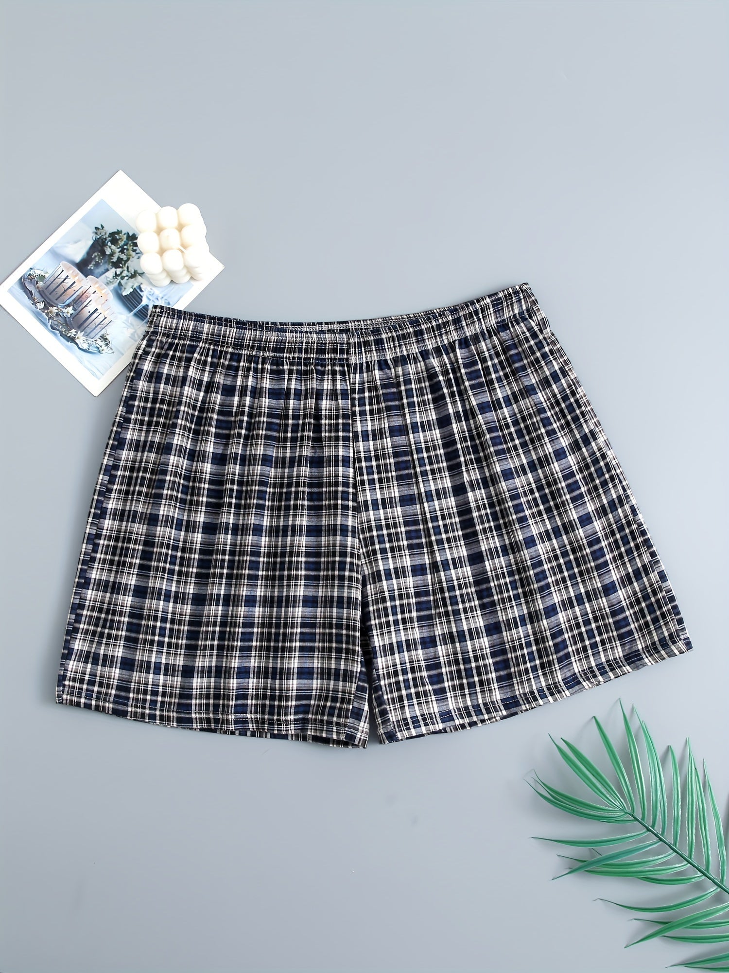 Men's Plaid Cotton Boxer Briefs Pack of 5 Breathable Loose Fit for Home or Beach