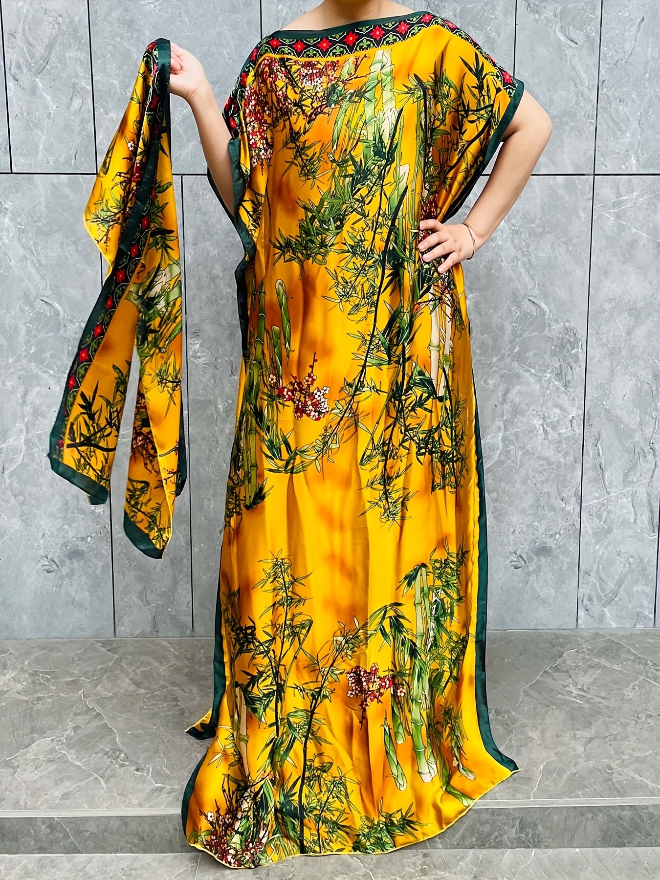 Women's Plus Size Floral Print Kaftan Dress with Short Sleeves