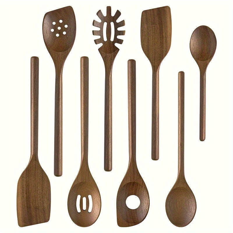 Set of 8 Acacia Wood Kitchen Utensils Non-Stick Heat-Resistant Cooking Tools