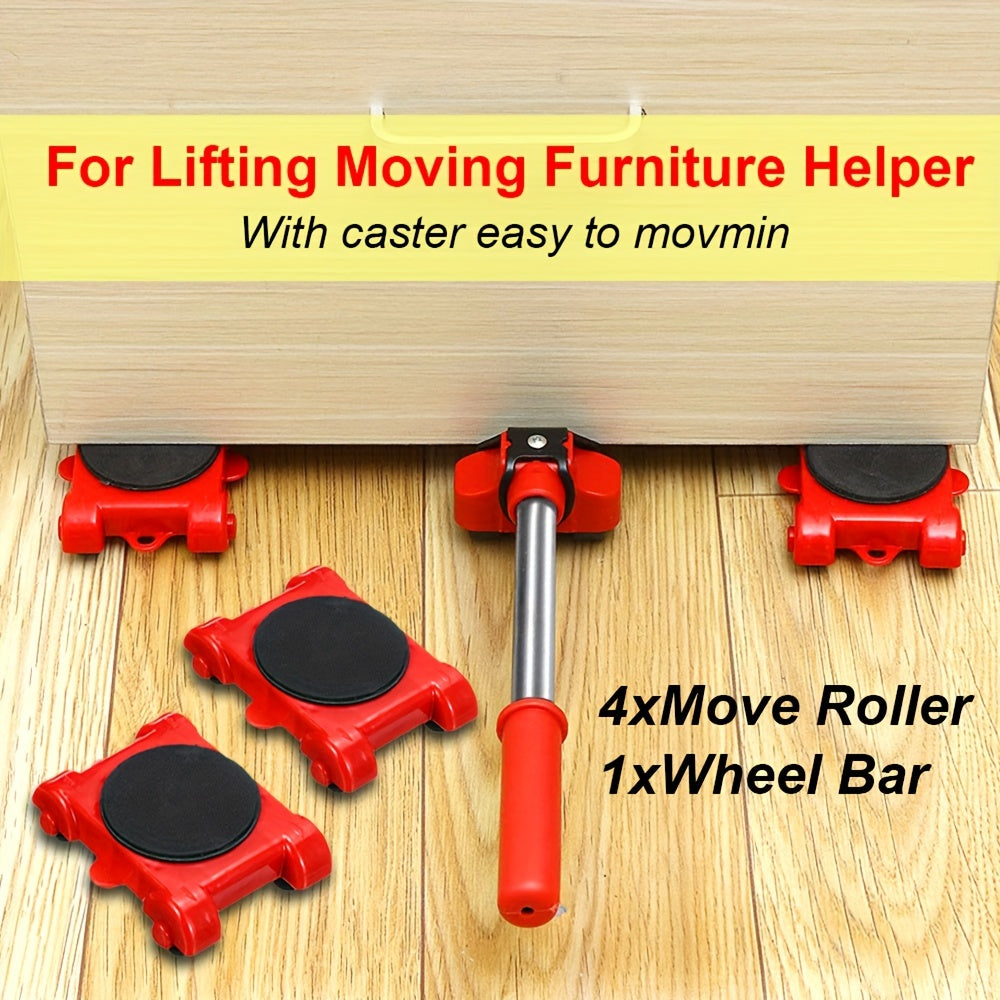 Heavy Duty Furniture Lifter Set with 5 Rollers and Non-Slip Mats for Moving Heavy Objects
