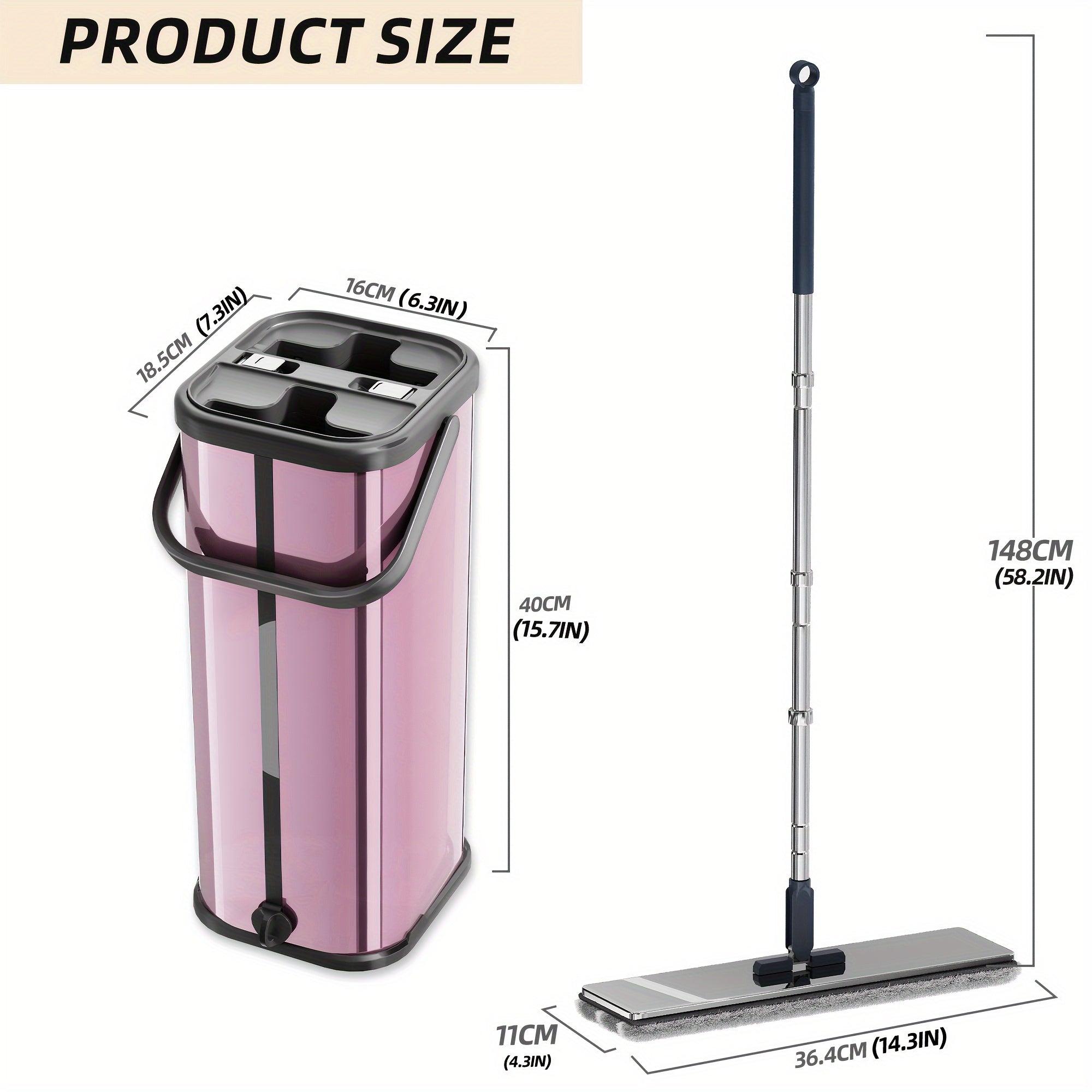 Juego de fregona plana y cubo de acero inoxidable con tecnología de lavado y secado para limpieza de múltiples superficies