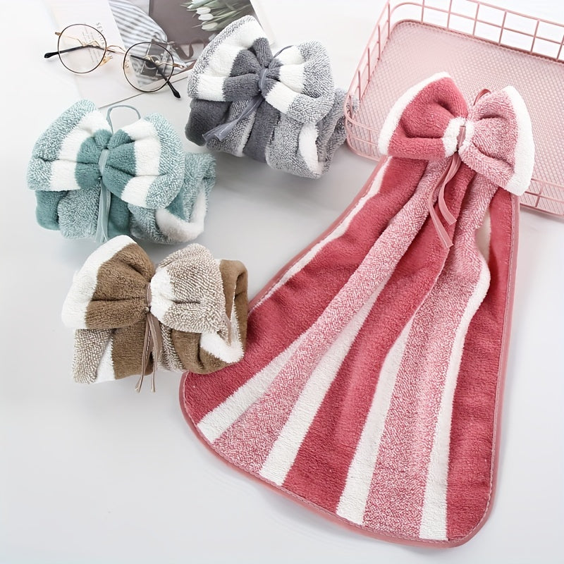 Coral Velvet Striped Hand Towel Microfiber Quick-Drying Bathroom Kitchen