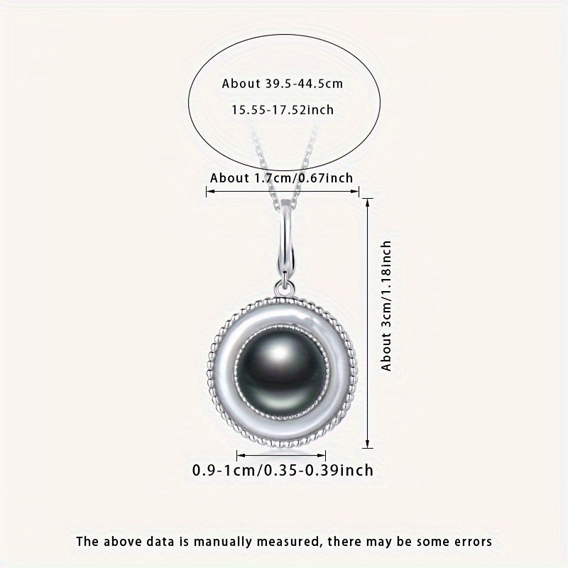 MUFAN Vintage Elegant 925 Silver Necklace 9-10mm Tahitian Qora Marvarid bilan - Haqiqiy Tabiiy To'siq, Iyul Tug'ilgan Kuni To'siqi, Qoplamasiz - Har kuni kiyish va sovg'a berish uchun ideal, Har qanday holatga mos keladi