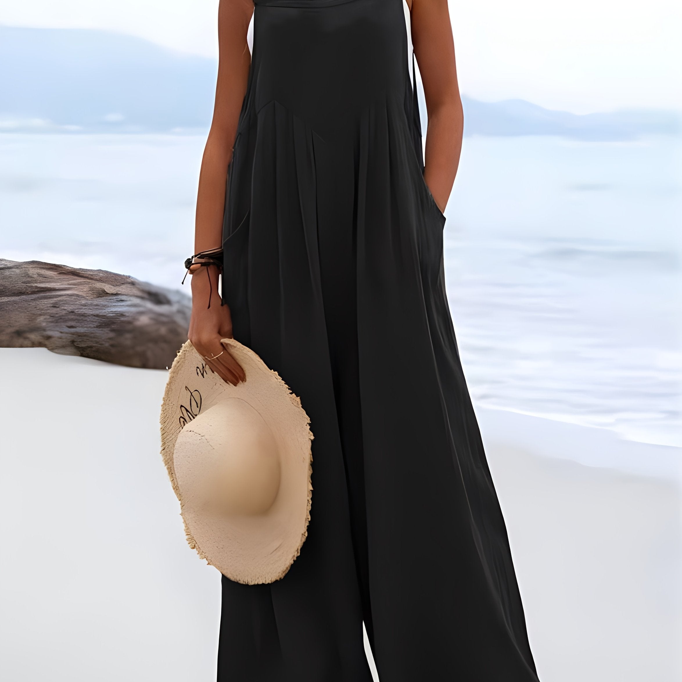 Mono sin mangas de talla grande con tirantes de botones, estilo vacaciones