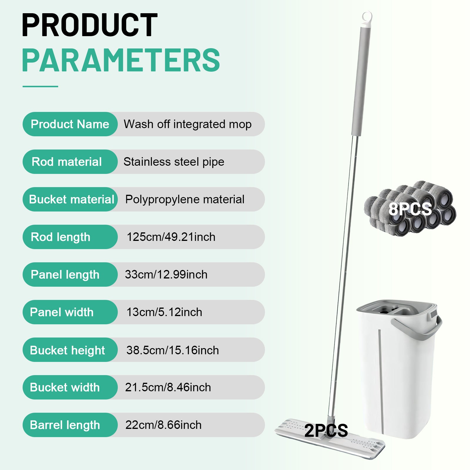 2-Piece Microfiber Mop Set with Telescopic Handle and 8 Pads for Wet Dry Cleaning