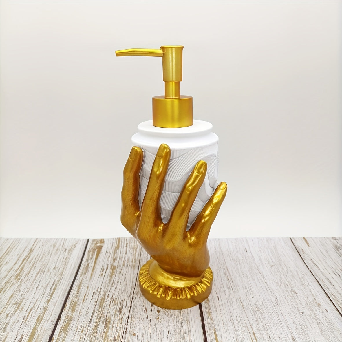 Dispensador de jabón de resina con huella dactilar en color dorado, diseño texturizado para baño y cocina