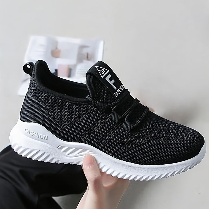 Women's Breathable Knit Sneakers Lightweight Casual Low-Top White Navy Blue