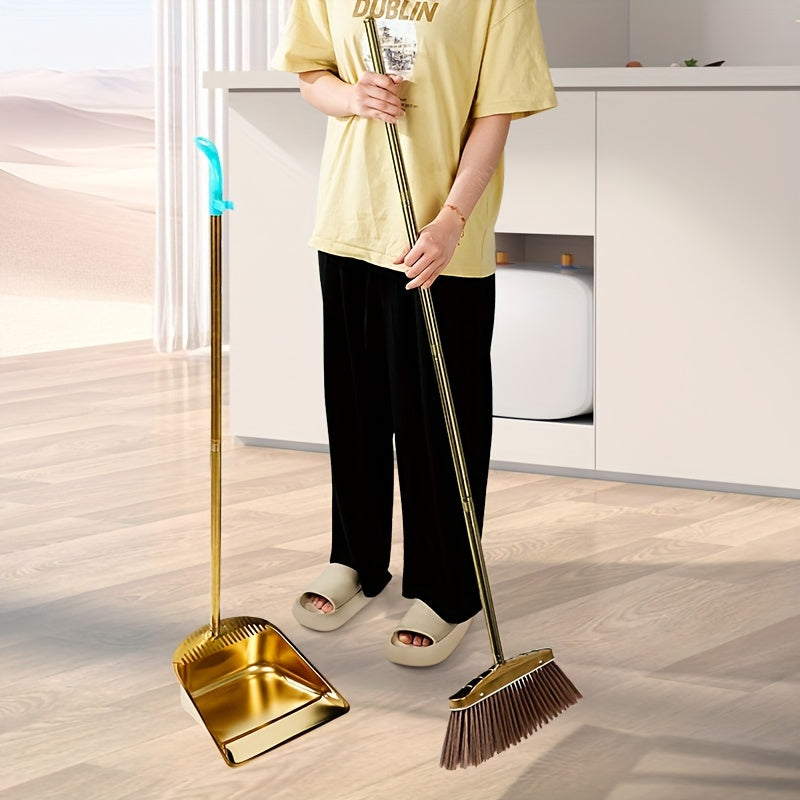 Uzoq zanglamas po'latdan yasalgan supurgi va axlat to'plagich to'plami - yotoqxonalarda, oshxonalarda, yashash xonalarida va ochiq havoda samarali tozalash uchun mustahkam, qo'shimcha uzoq dizayn, qalin cho'tkali supurgi