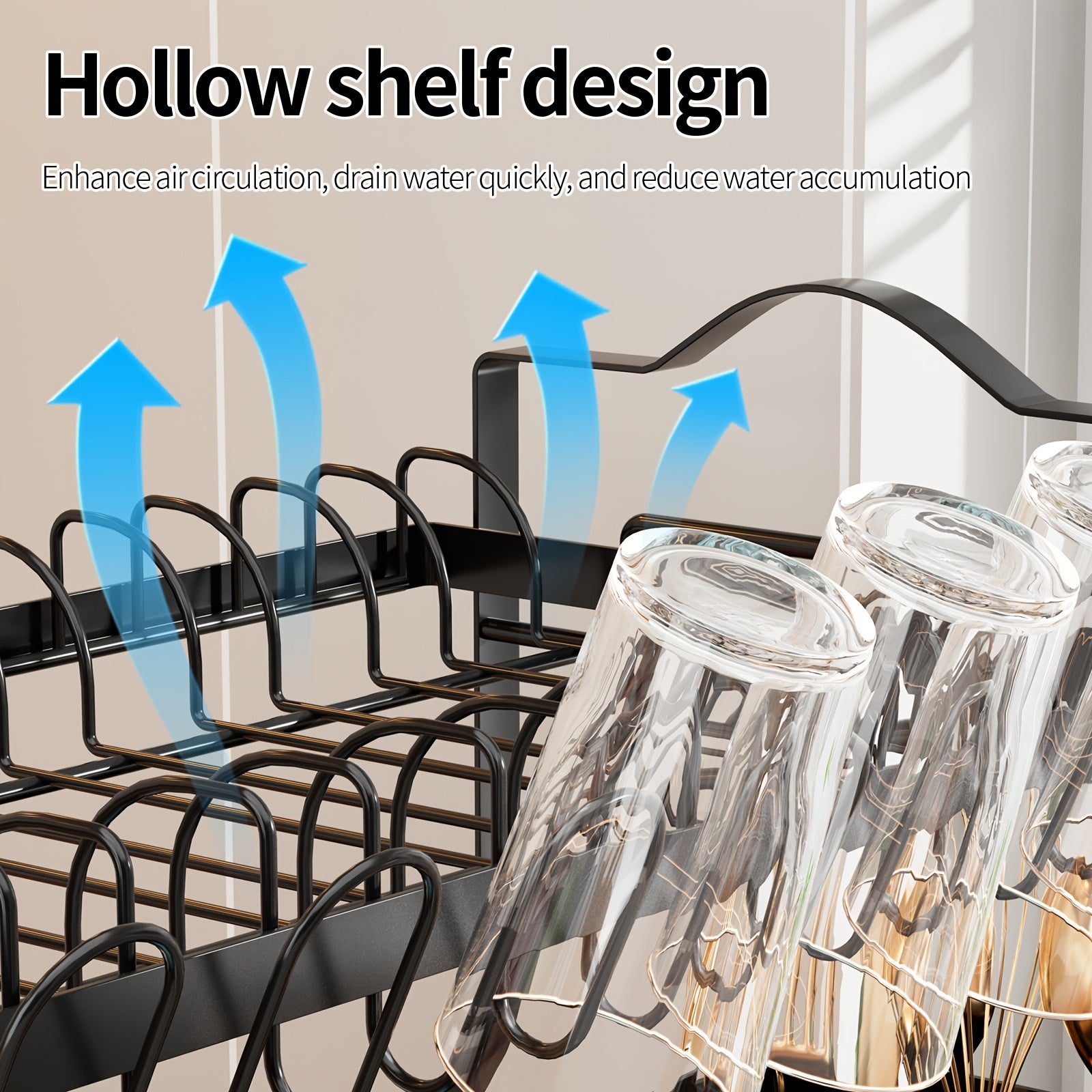2-Tier Kitchen Organizer Rack with Drain Pan Space-Saving Dish and Utensil Storage