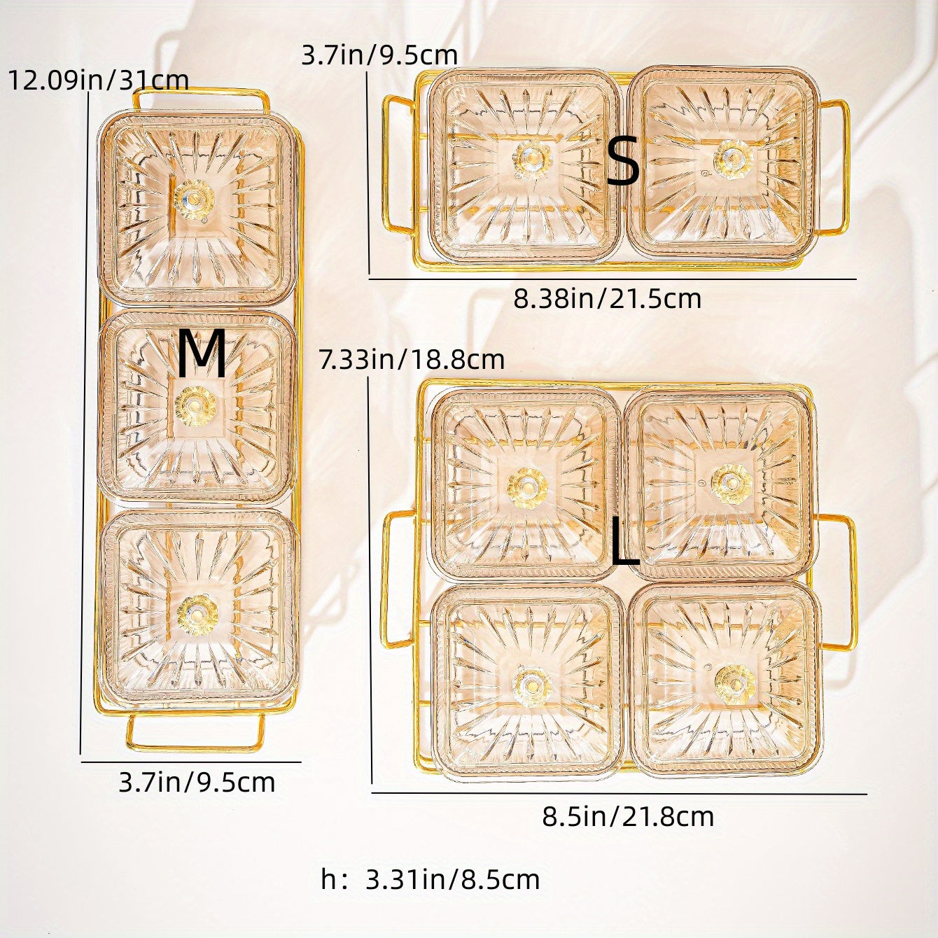Amber Gold-T trimmed Serving Set for Dried Fruit and Nuts with Beaded Decorations
