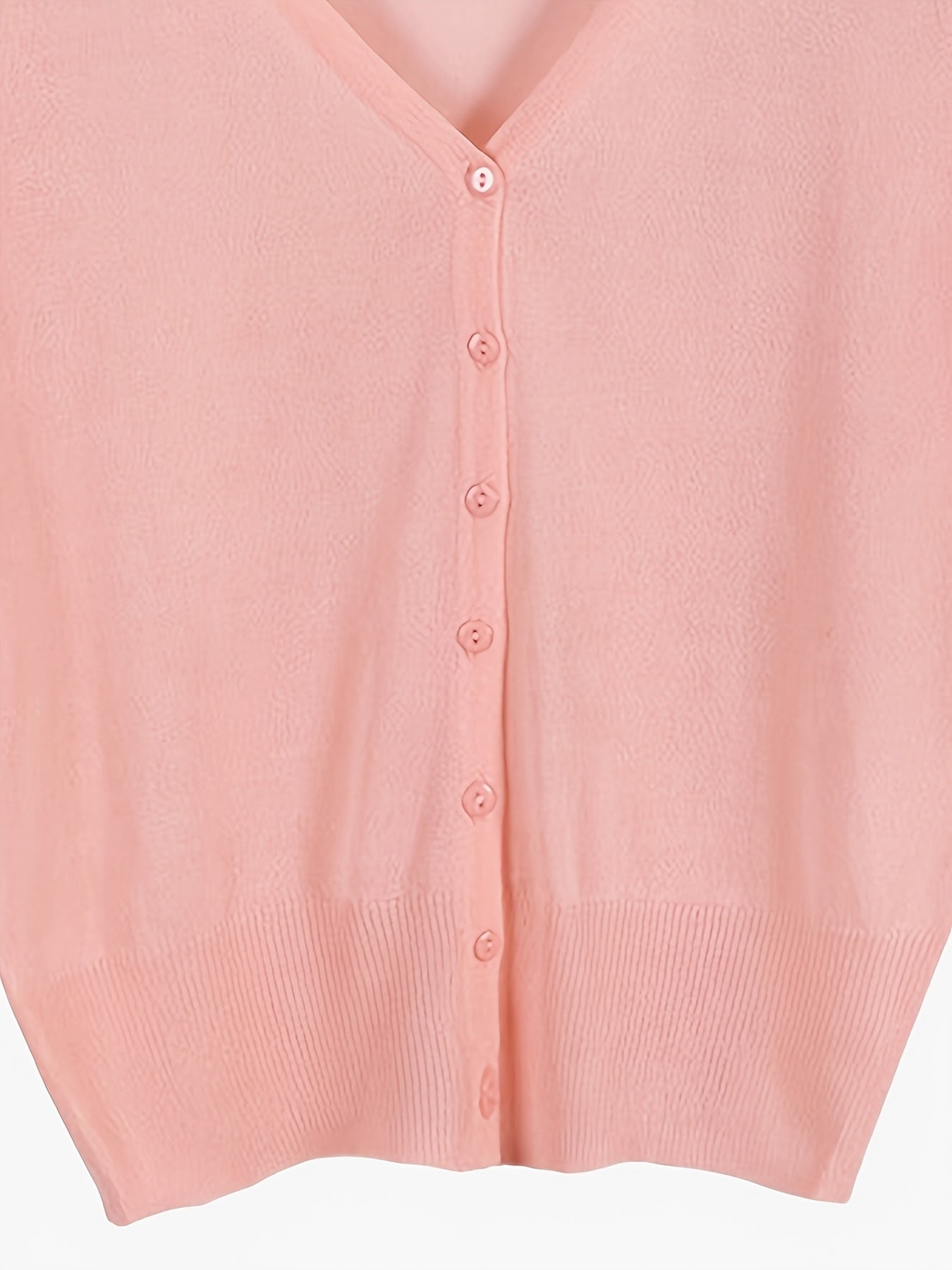 Plus Size Women's Lightweight V-Neck Cardigan with 3/4 Sleeves in Pastel Pink