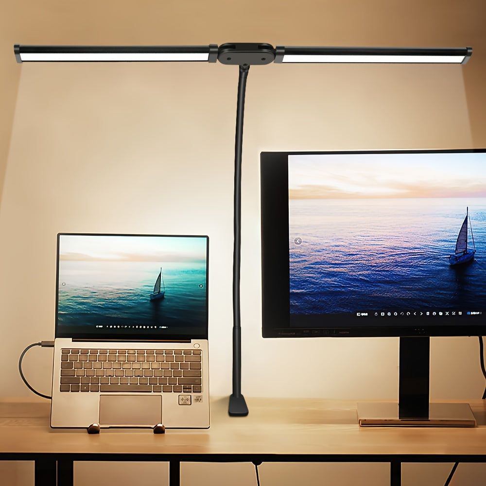 Dual LED Desk Lamp with Clamp 3 Modes 10 Brightness Levels Flexible Gooseneck USB Powered for Reading Studying Office