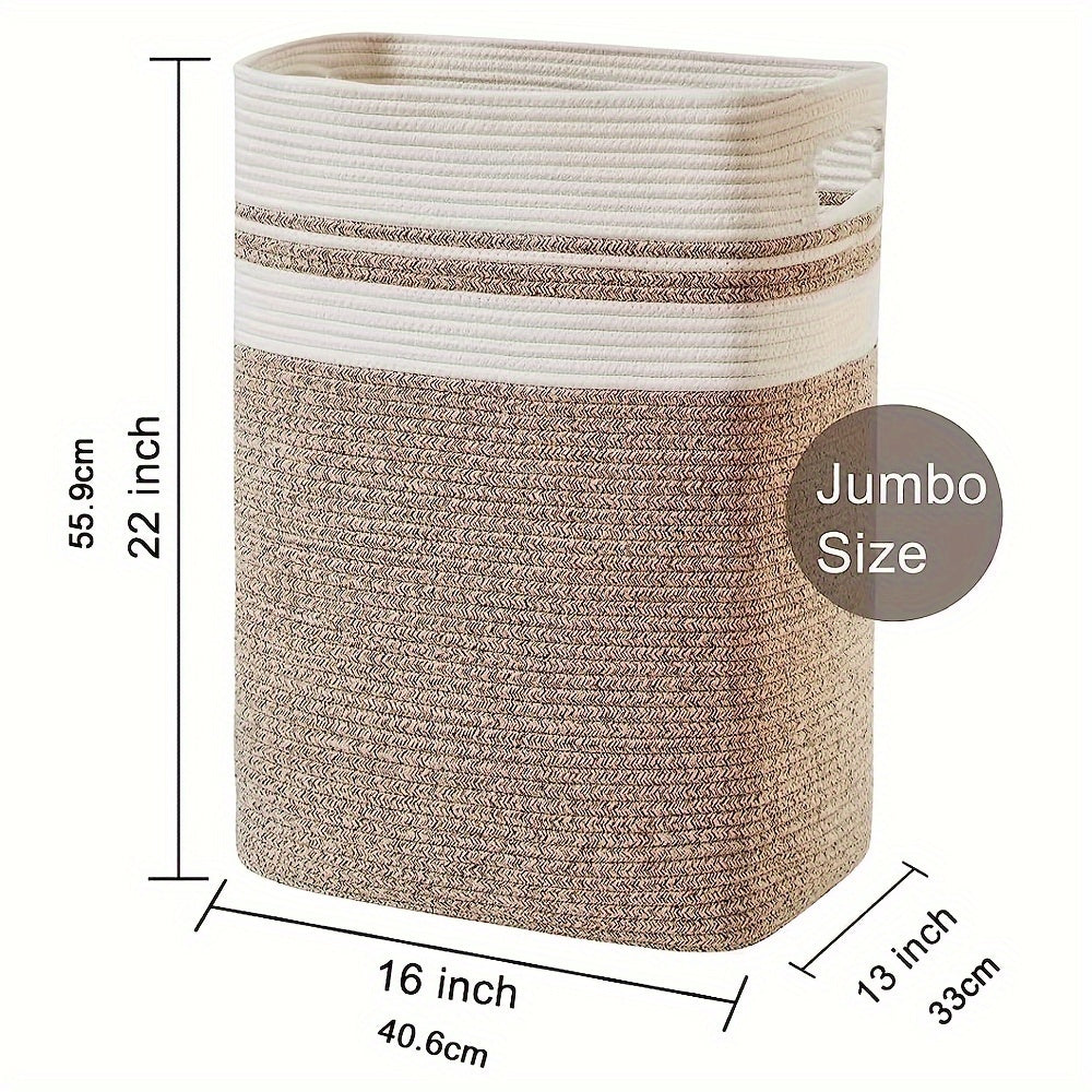 Large Cotton Rope Laundry Basket with Handles for Clothes and Blankets Storage