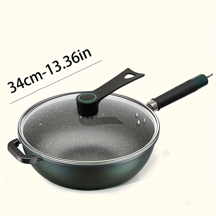 Cast Iron Skillet with Non-Stick Coating and Lid 10 Inch Green Durable All Stovetops
