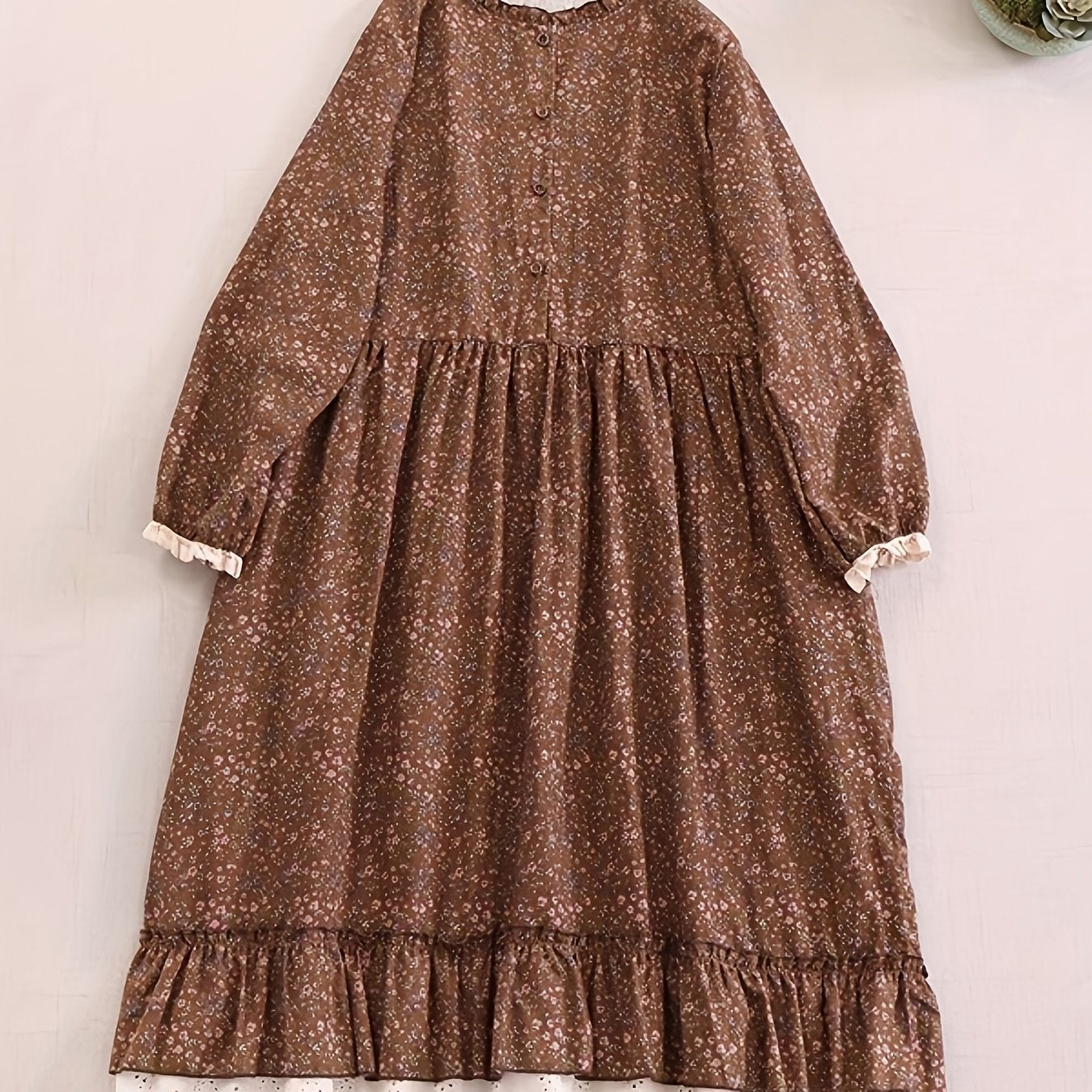 Vestido largo de estilo japonés con flores para mujer, con costura de encaje y falda de lino