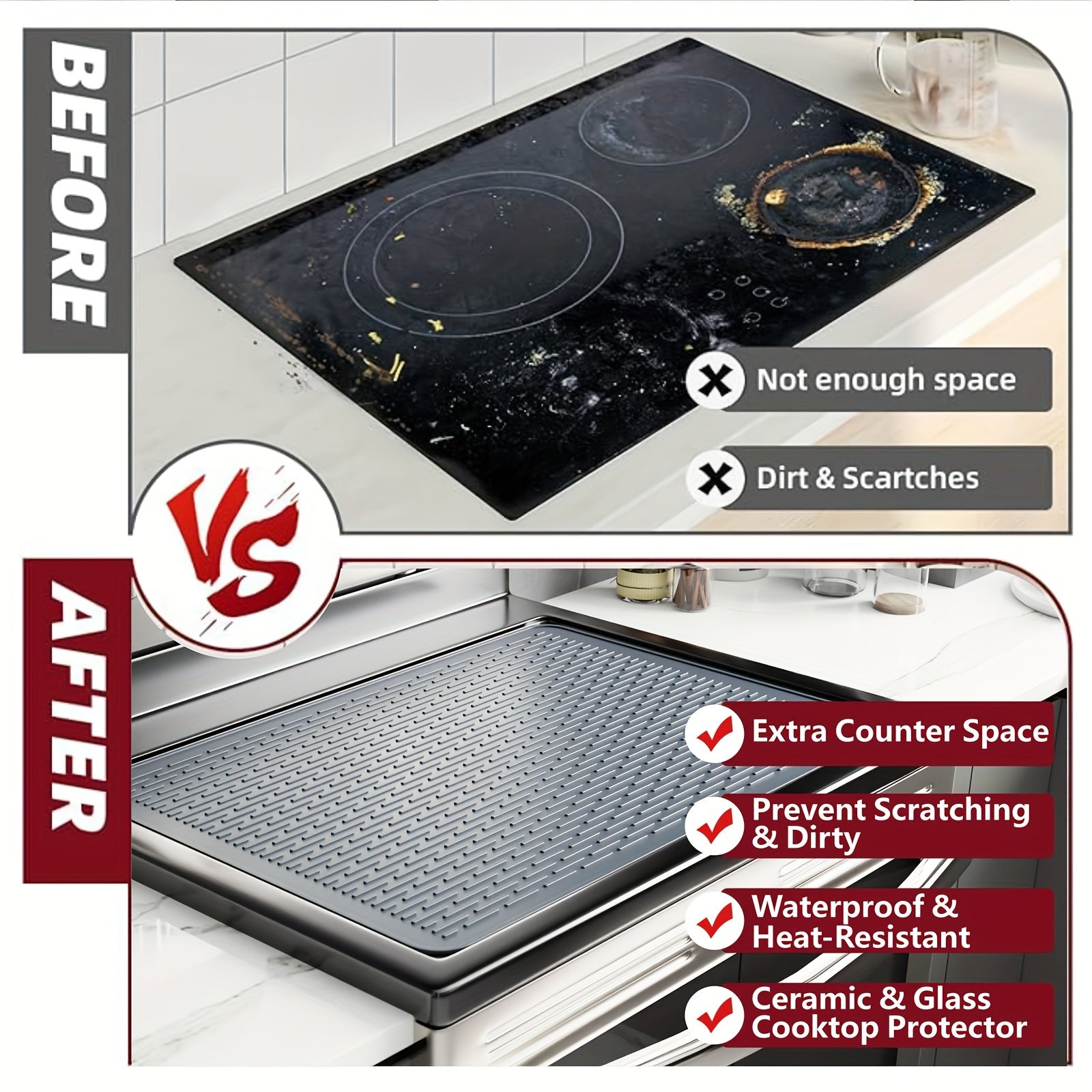 Large non-slip silicone stovetop protector heat resistant covers electric stove range hood pad