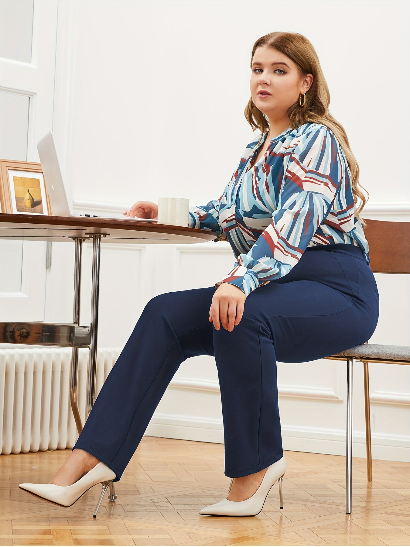 Women's Plus Size Straight-Leg Dress Pants High Waisted Rayon Trousers