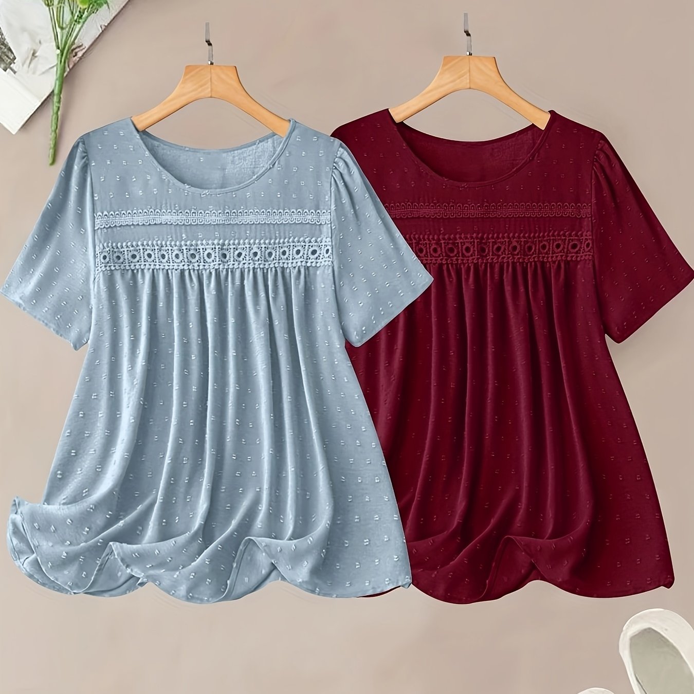 Ayollar uchun katta o'lchamli korsetli chiroyli chiziqli bluz va shortlar to'plami, pastel pushti va ko'k, kundalik zamonaviy