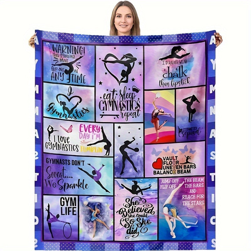 Gymnastics-Themed Flannel Throw Blanket Girl Print Soft Cozy for Camping Travel