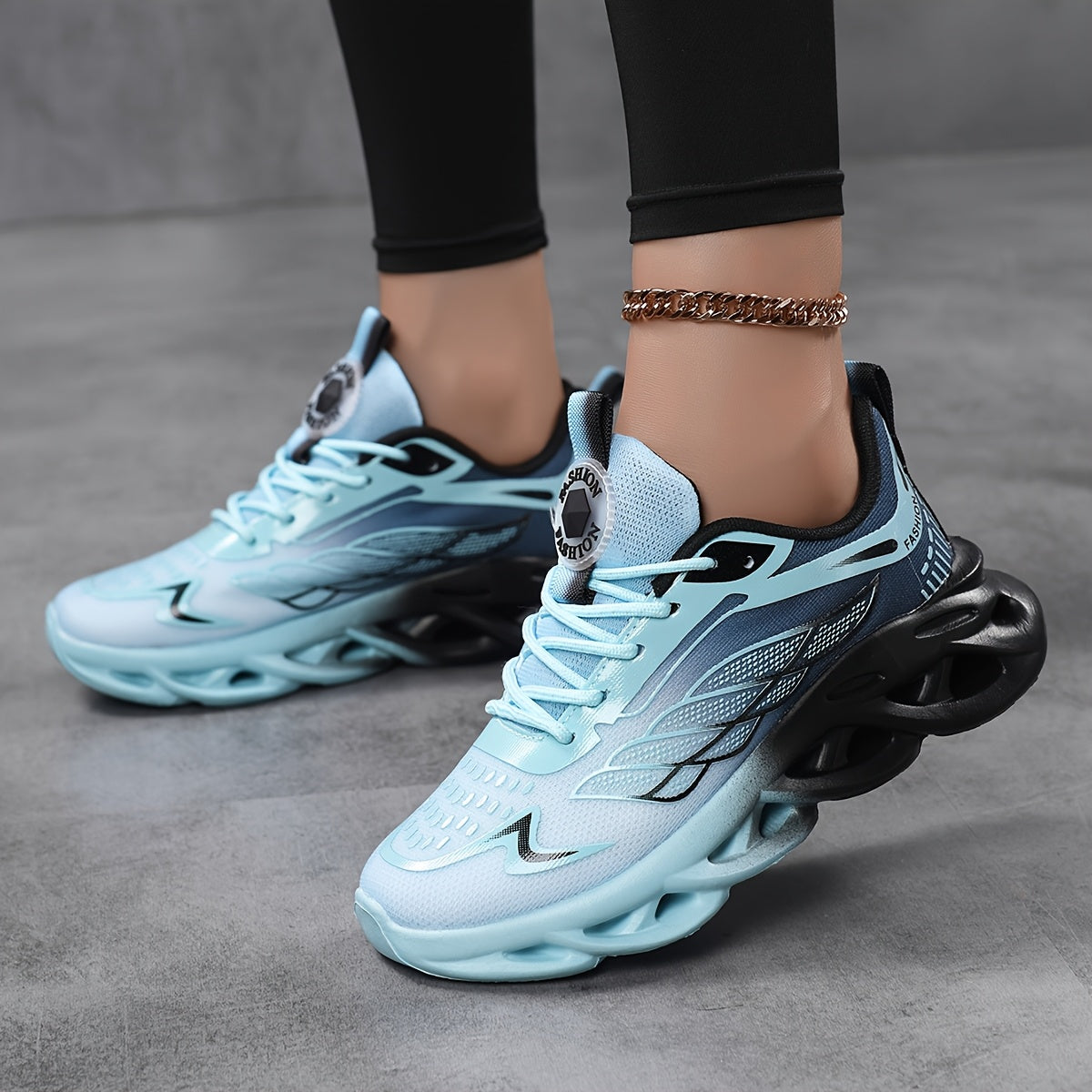 Unisex Athletic Running Shoes Breathable Mesh Lightweight Sneakers in Black/Teal/White