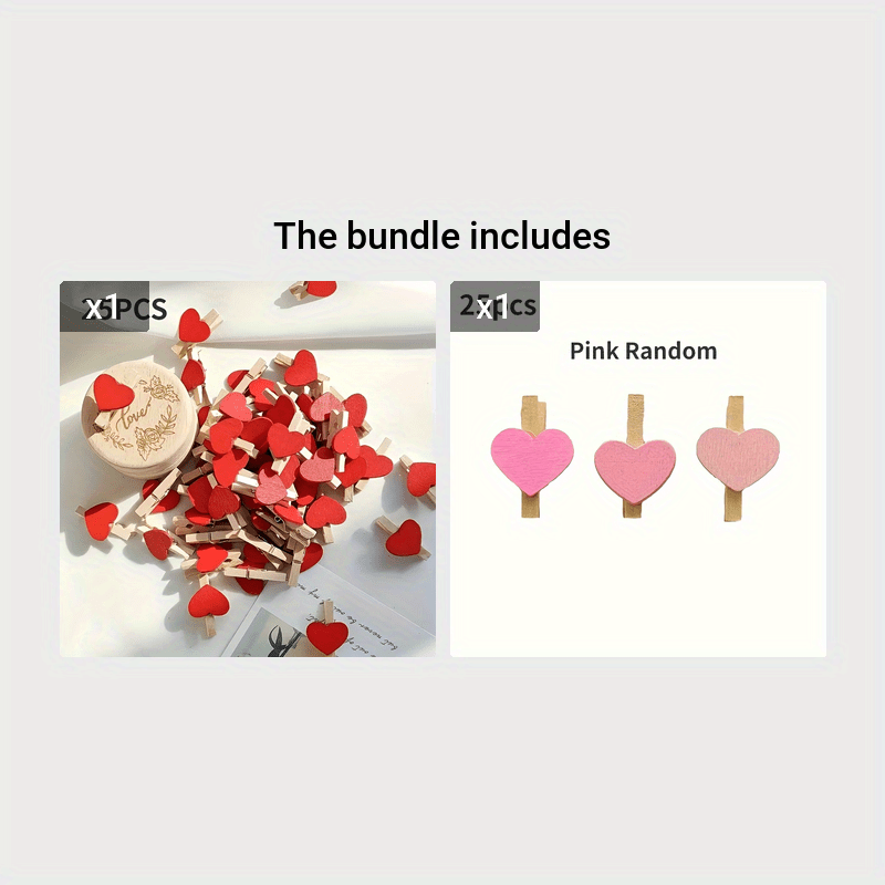 25 Red Heart Wooden Clothespins for Photos, Paper, Postcards, Home Decor