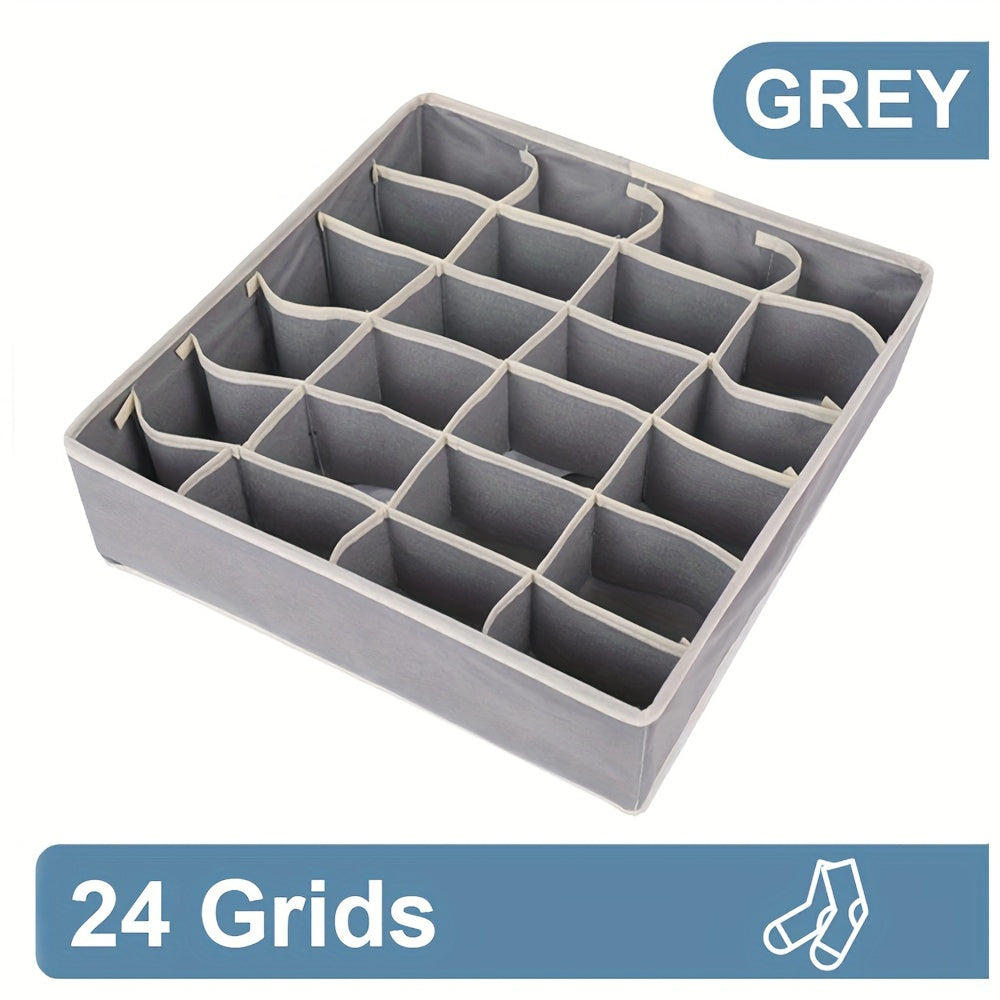24-Compartment Foldable Storage Organizer for Socks and Underwear Soft Canvas Closet Organizer