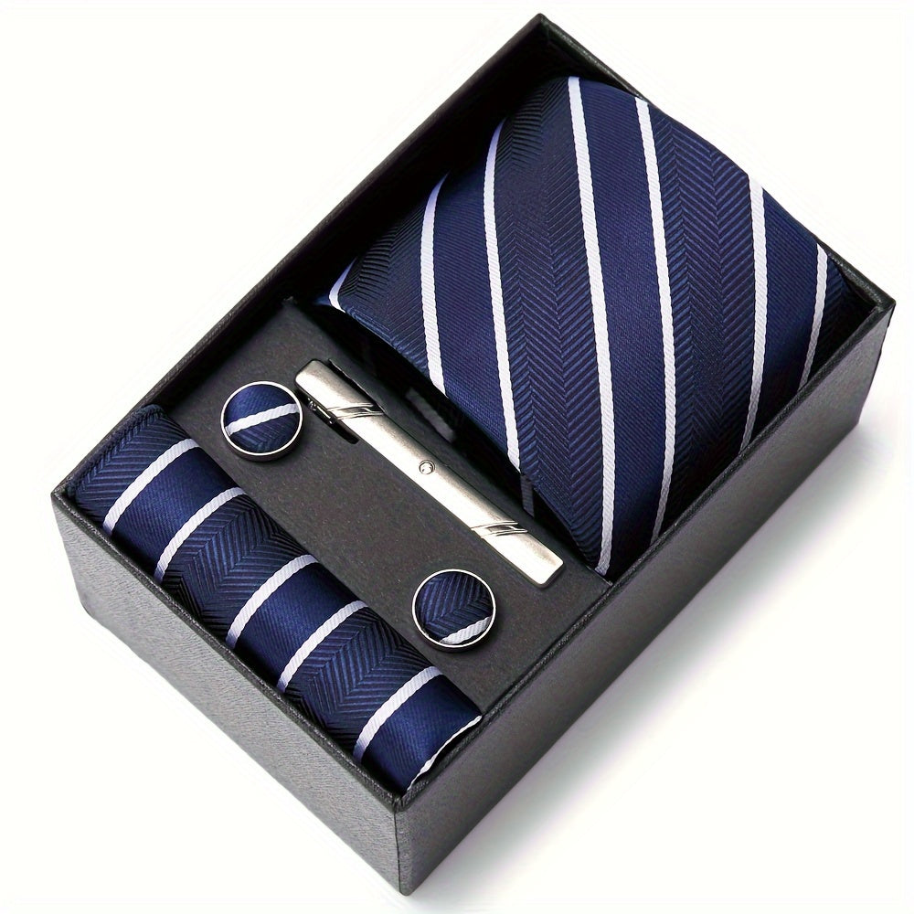 Men's Gift Box Set with Tie, Pocket Square, Cufflinks and Tie Clip for Weddings