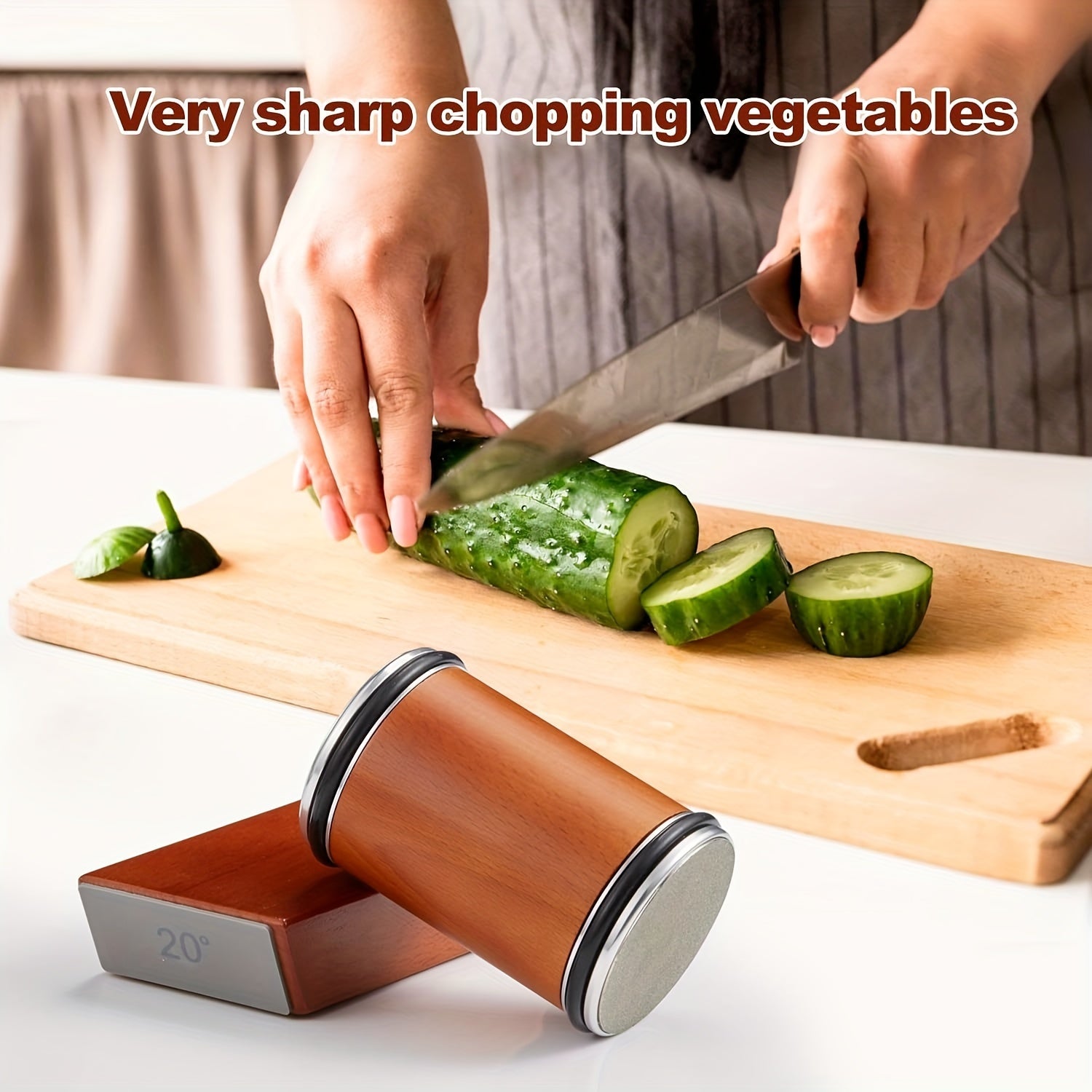 Handheld Wooden Knife Sharpener Fine Grit Manual Rolling Tool for Sharp Blades