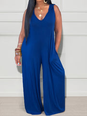 Plus Size Women's Wide-Leg Jumpsuit With Pockets And Sleeveless Style