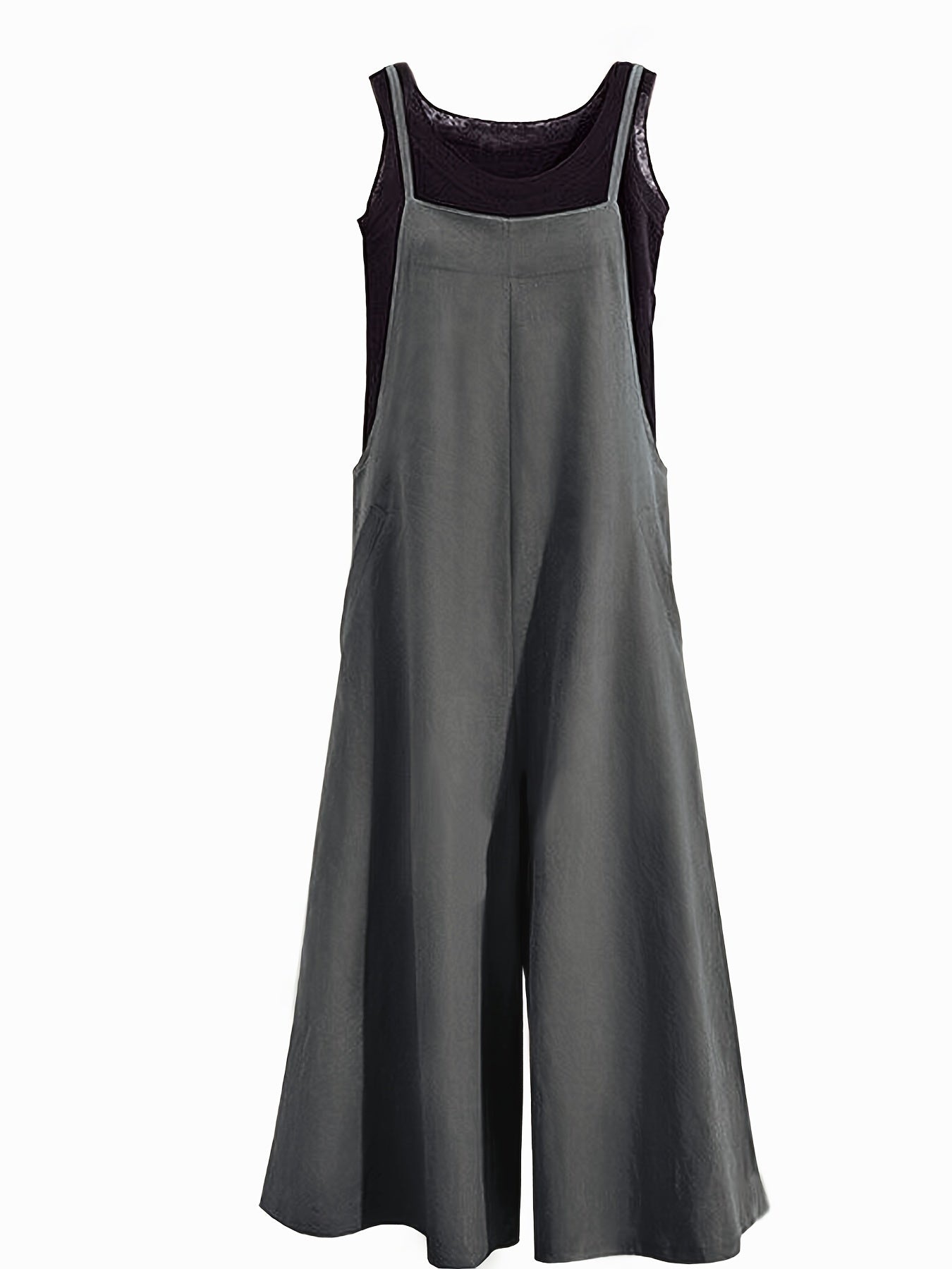 Women's Wide Leg Jumpsuit with Spaghetti Straps Sleeveless Pockets Solid Polyester Casual