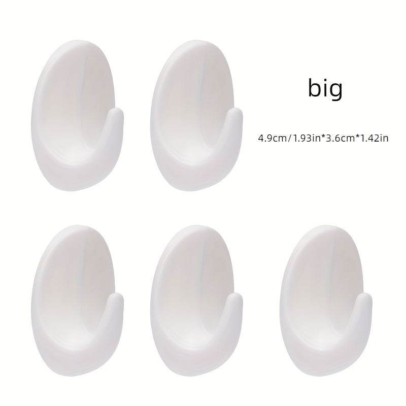 Gancho de pared ovalado de plástico blanco autoadhesivo y sin perforación para almacenamiento