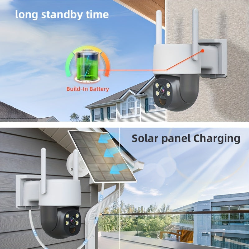 4MP Solar Wireless Outdoor Security Camera with Color Night Vision Spotlight Alarm PIR Sensor