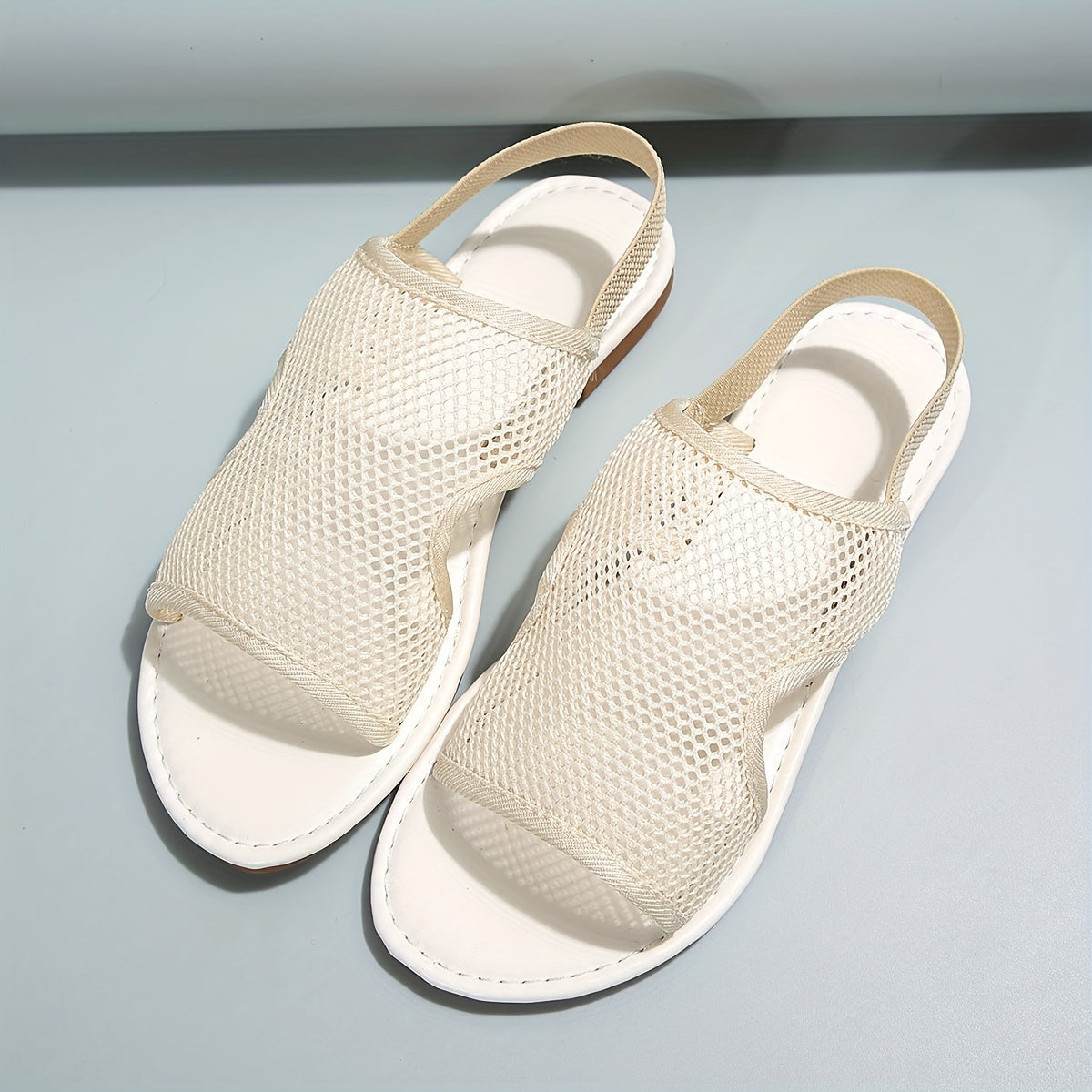 Women's Mesh Flat Sandals Open Toe Slip On Elastic Strap Casual