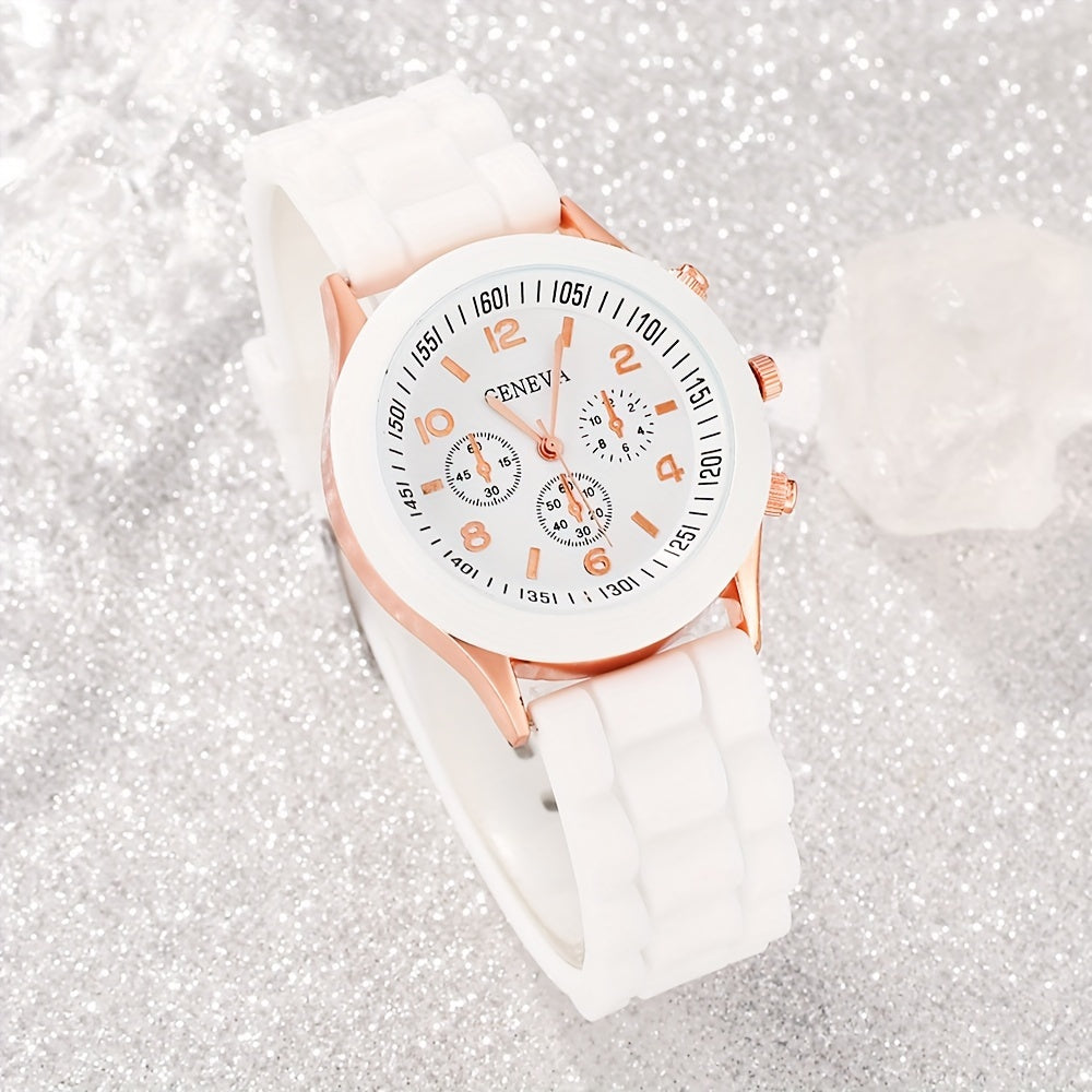 Set of 5 Women's Quartz Watches with Silicone Straps and Bracelets for Gift