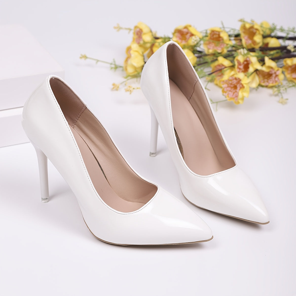 Women's White Pointed Toe Stiletto Heels 10cm Ultra High Pumps Office Party