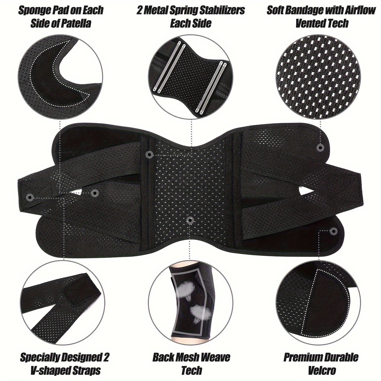 Adjustable Knee Brace with Side Stabilizers for Meniscal Tear Medium Stretch Polyester