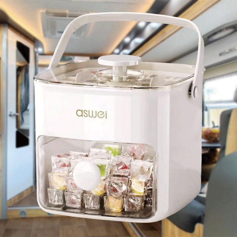 Manual Ice Maker 48-Block Portable Refrigerator with Easy-Press Lid