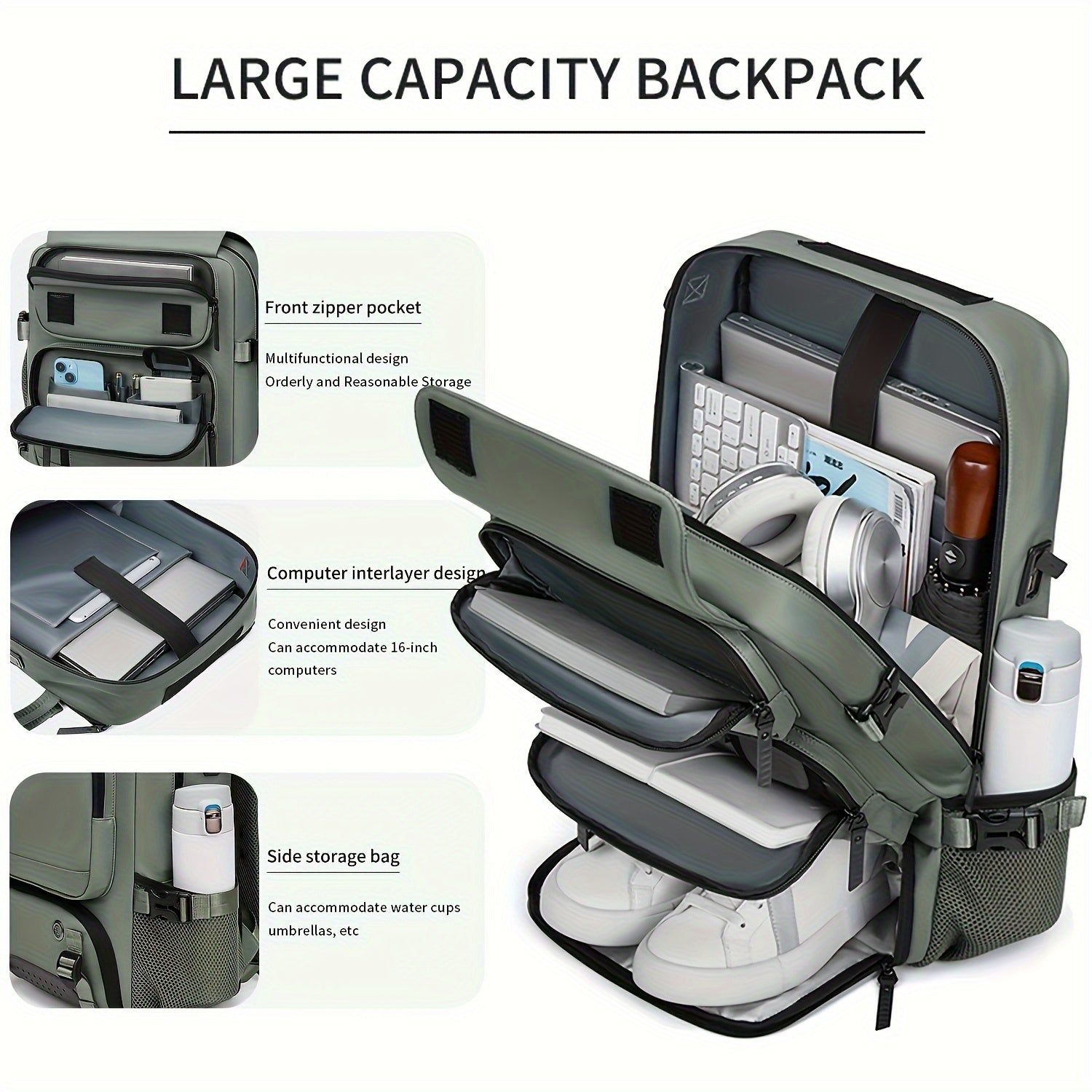 Ko'p funksiyali sayohat ruksak, noutbuk bo'limi, USB porti, katta sig'im, mustahkam naylon material. Qo'lda yuvish mumkin, professional quruq tozalash tavsiya etiladi. Guanchjouda ishlab chiqilgan.