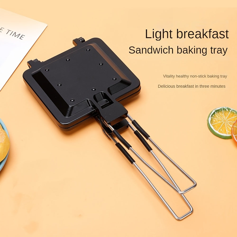 Double-sided sandwich maker with detachable aluminum pan for even toasting camping