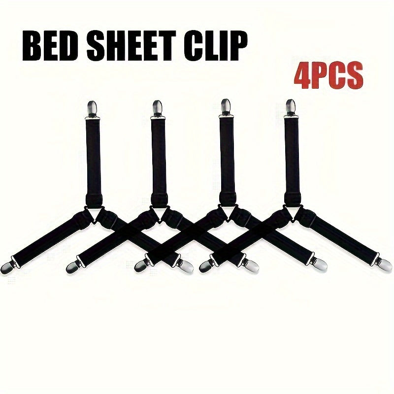 Set of 4 Adjustable Bed Sheet Clips Black Nylon Wrinkle and Slip Prevention