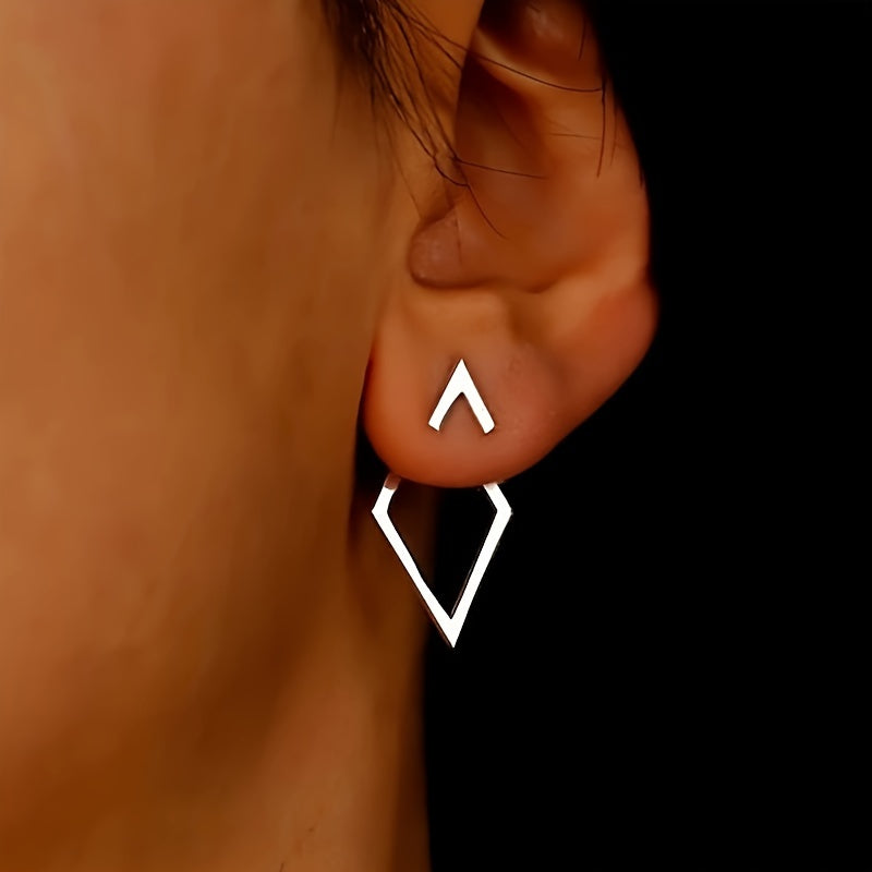 Ayollar uchun geometrik ikki qavatli olmosli sirg‘alar minimalistik zamonaviy zargarlik