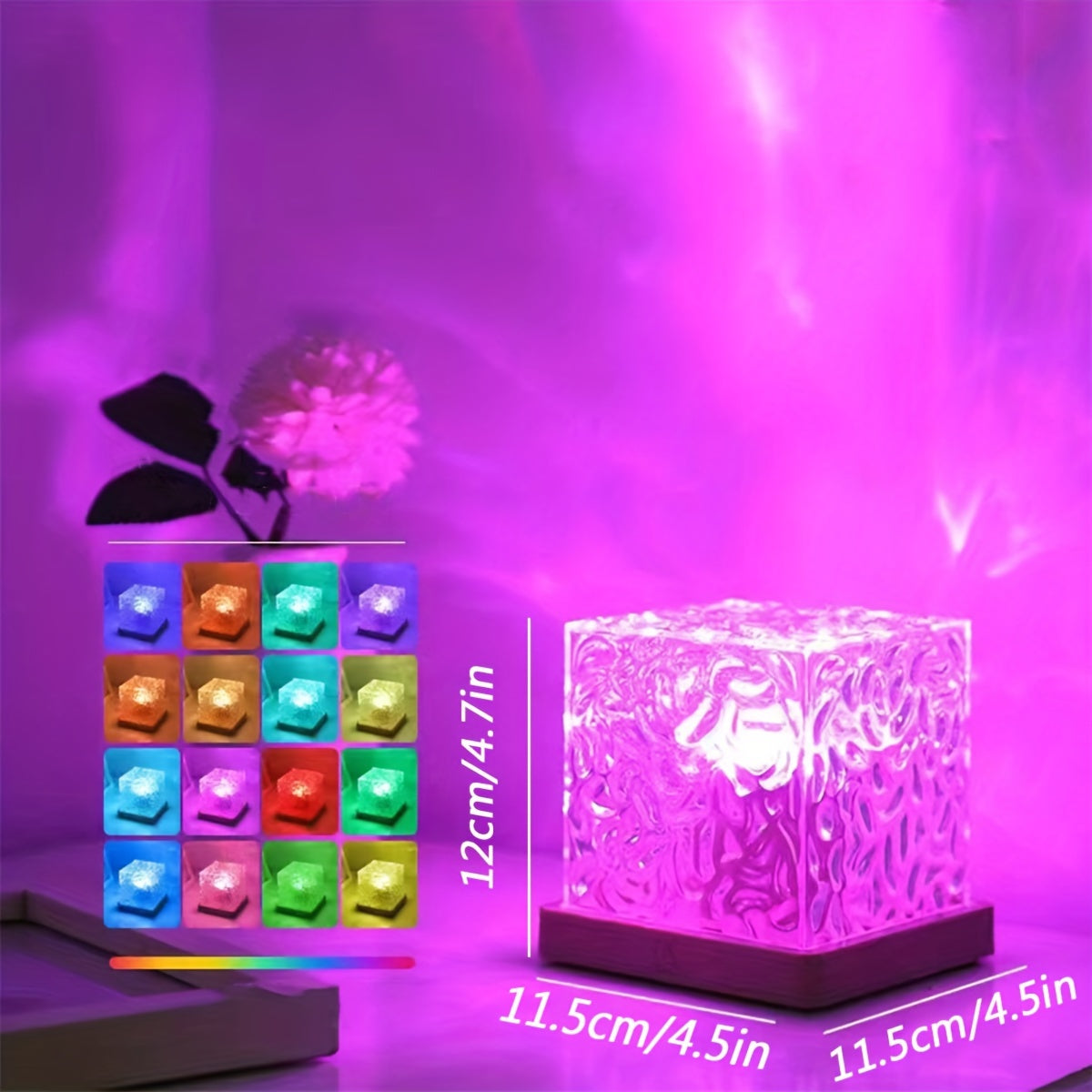 Crystal Lamp with RGB Aurora Light Projector Remote Control USB Powered for Ambiance