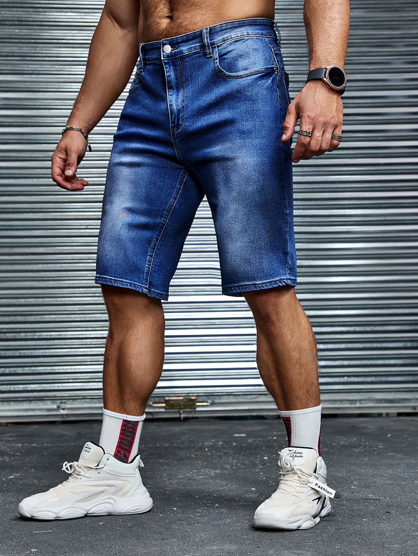 Men's Plus Size Denim Shorts Casual Solid Stretch Summer