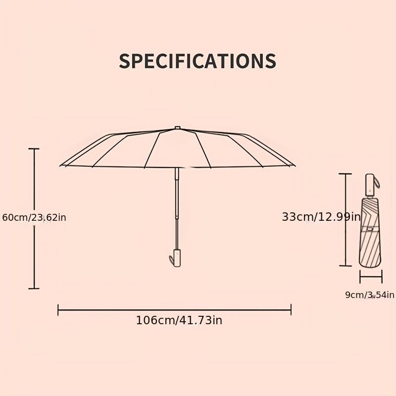 Paraguas automático unisex plegable con 72 varillas reforzadas protección UV resistente al agua