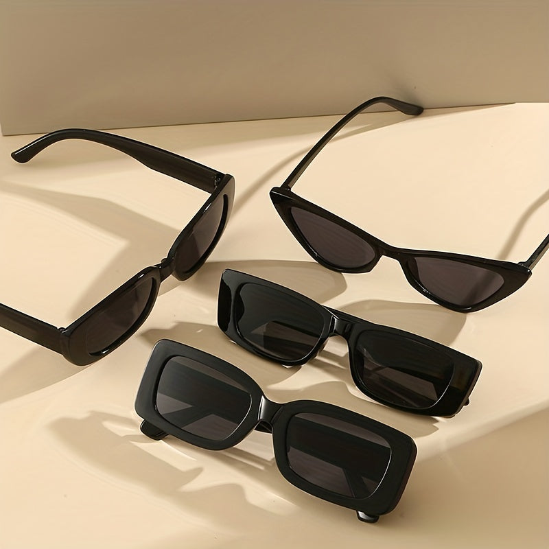 Set of 4 Unisex Cat Eye Rectangle Fashion Glasses Anti-Glare Plastic Frames Summer Sun Shades
