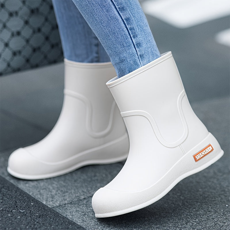 Women's PVC Rain Boots Slip-Resistant All-Season White and Orange
