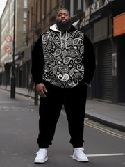 Men's Plus Size Casual Outfit Hoodie and Print Pants Polyester Comfortable Sportswear