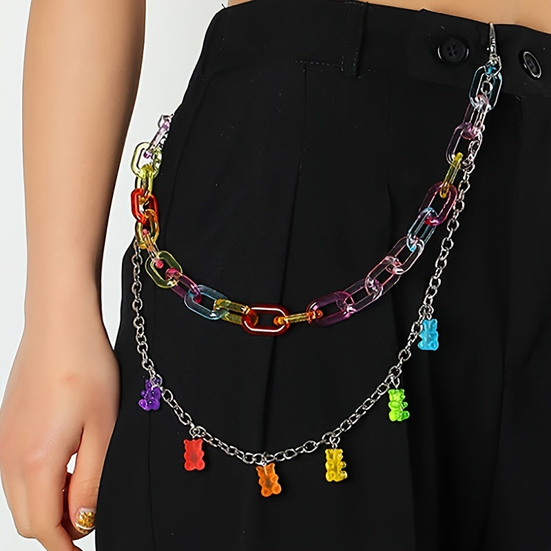Colorful Denim Chains with Bear Wallets and Layered Acrylic Waist Jewelry for Women