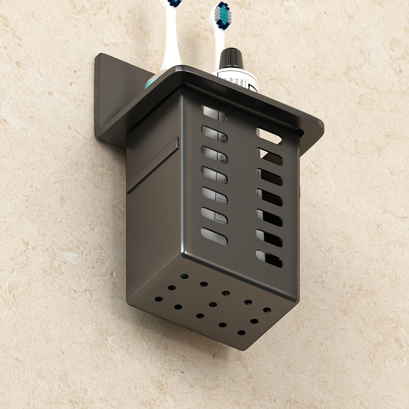 Wall-Mounted Bathroom Toothbrush Holder with Storage Rack Organizer and Container
