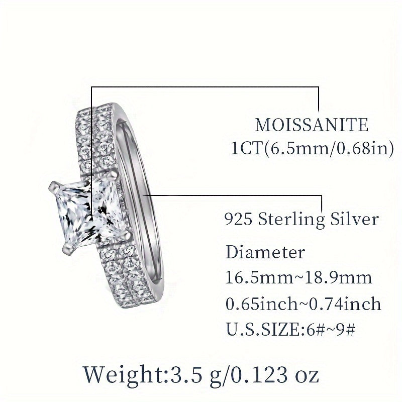 Sterling Silver 1ct Moissanite Square Stacking Ring for Women Engagement Proposal Wedding